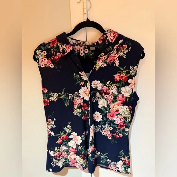 NWOT Tommy Hilfiger Pink and Orange Sleeveless Blouse with Notched Collar - Picture 1 of 5